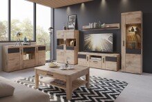 Glasvitrine >GRANO< in Viking Eiche Dekor/Kosmos Grau - 101,9x149x37,4 (BxHxT)