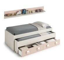 Jugendzimmer-Set >NUBE< in Alpen-Weiß / Grau / Rosa - 199x65x96 (BxHxT)