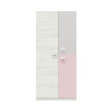 Jugendzimmer-Set >NUBE< in Alpen-Weiß / Grau / Rosa - 199x65x96 (BxHxT)