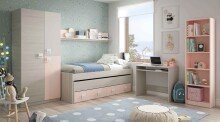 Jugendzimmer-Set >NUBE< in Alpen-Weiß / Grau / Rosa - 199x65x96 (BxHxT)
