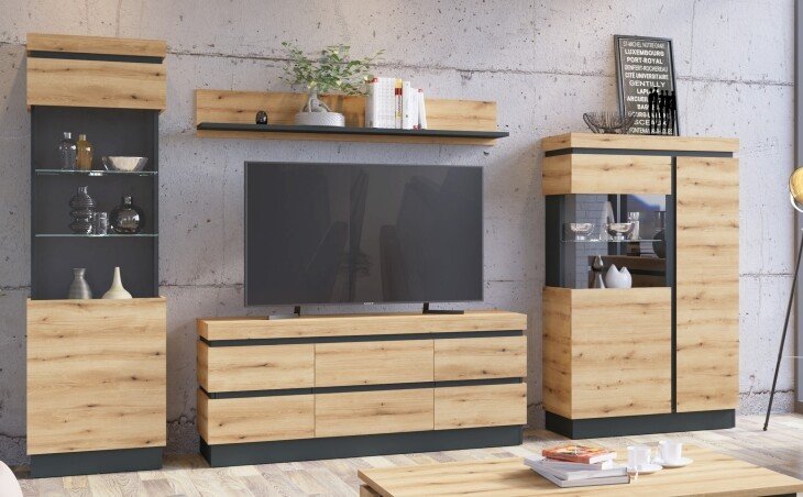 Wohnwand >Corte< (4-teilig) in Coast Evoke Eiche Dekor - 325x201x45cm (BxHxT)