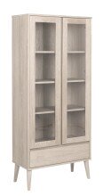 Standvitrine >Nagano< in Eiche weiss pigmentiert, MDF - 80x178x37cm (BxHxT)
