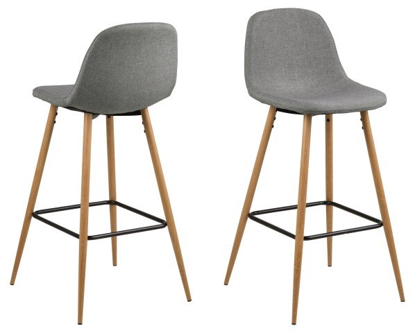 Barhocker >Wilma< (2er-Set) in Grau, Stoff, Eiche, Stahl - 46,6x101x51cm (BxHxT)