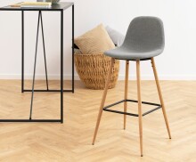 Barhocker >Wilma< (2er-Set) in Grau, Stoff, Eiche, Stahl - 46,6x101x51cm (BxHxT)