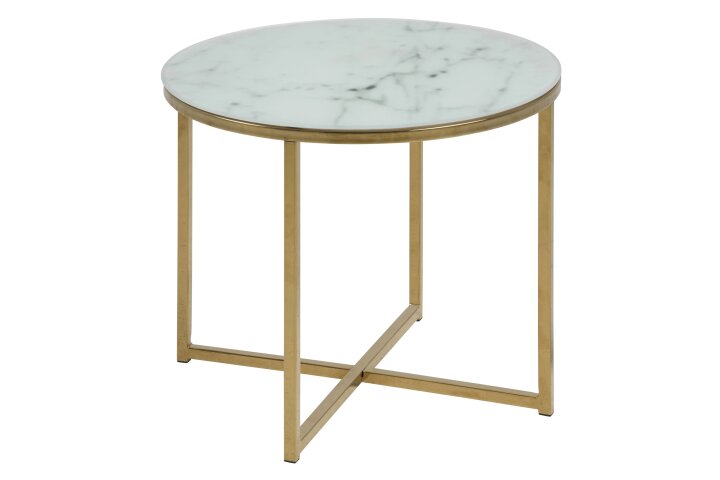 Beistelltisch >Alisma< in weiss, gold, Glas, Stahl - 42x50cm (HxD)