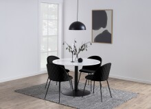 Säulen-Esstisch >Tarifa< in weiss, matt schwarz, Marmor, Stahl - 75x110cm (HxD)