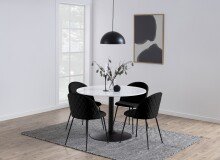 Säulen-Esstisch >Tarifa< in weiss, matt schwarz, Marmor, Stahl - 75x110cm (HxD)