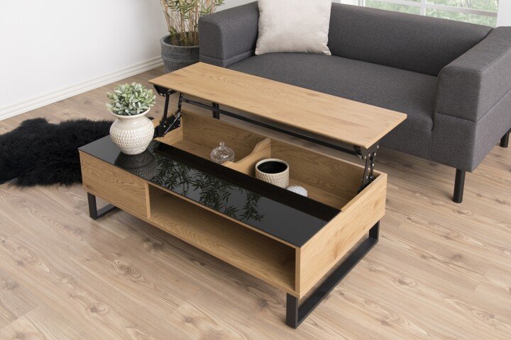 Couchtisch >Azalea< in schwarz, MDF, Stahl - 110x35x60cm (BxHxT)