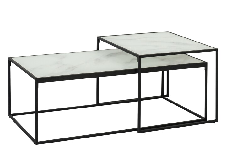 Satztisch >Bolton< in weiss, matt schwarz, Glas, Stahl - 100x43x55cm (BxHxT)
