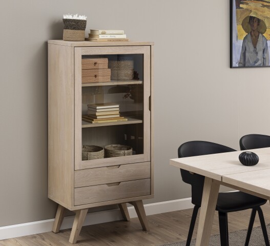 Standvitrine >A-Line< in Eiche weiss pigmentiert - 72x145x36cm (BxHxT)