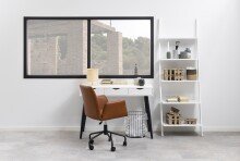 Schreibtisch >Neptun< in weiss, matt schwarz, MDF, Stahl - 110x77,1x50cm (BxHxT)