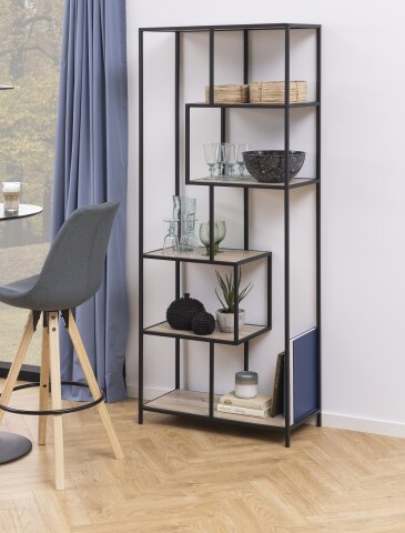 Standregal >Seaford< in Sonoma Eiche, MDF, Stahl - 77x185x35cm (BxHxT)