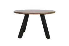 Couchtisch >LARA< von freiraum: Modernes Design mit massiver Akazienholz-Tischplatte, Ø75cm, H47cm – Pflegeleicht & Nachhaltig, FSC®-Zertifiziert, Schwarz Pulverbeschichtete Metallbeine