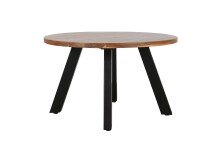 Couchtisch >LARA< von freiraum: Modernes Design mit massiver Akazienholz-Tischplatte, Ø75cm, H47cm – Pflegeleicht & Nachhaltig, FSC®-Zertifiziert, Schwarz Pulverbeschichtete Metallbeine