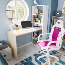 Multifunktionaler Regal-Schreibtisch >Duplo< in Kanada-Eiche/Artik-Weiß – 120x144x53 cm (BxHxT), Flexible Stauraumlösung, 5 Fächer, Made in Spain, Bodenschonende Möbelgleiter, Einfacher Aufbau