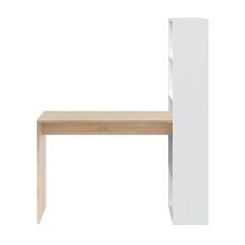 Multifunktionaler Regal-Schreibtisch >Duplo< in Kanada-Eiche/Artik-Weiß – 120x144x53 cm (BxHxT), Flexible Stauraumlösung, 5 Fächer, Made in Spain, Bodenschonende Möbelgleiter, Einfacher Aufbau