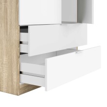 Moderner Kleiderschrank >LC-180< in Kanada-Eiche/Artik-Weiß – 81,5x180x52 cm (BxHxT), Melaminbeschichtet, Kratzfest, Made in Spain, mit 2 Drehtüren und 2 Schubladen auf Metallschienen, Einfache Montage