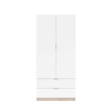 Moderner Kleiderschrank >LC-180< in Kanada-Eiche/Artik-Weiß – 81,5x180x52 cm (BxHxT), Melaminbeschichtet, Kratzfest, Made in Spain, mit 2 Drehtüren und 2 Schubladen auf Metallschienen, Einfache Montage