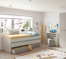Multifunktionales Jugendbett >Ares Plus< in Alpen-Weiß/Basalt – 198x69x96 cm (BxHxT), Kojenbett mit Ausziehbett und 2 Schubladen, Melaminbeschichtet, Kratzfest, Made in Spain, bis 90 kg belastbar, Einfache Montage