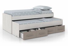 Multifunktionales Jugendbett >Ares Plus< in Alpen-Weiß/Basalt – 198x69x96 cm (BxHxT), Kojenbett mit Ausziehbett und 2 Schubladen, Melaminbeschichtet, Kratzfest, Made in Spain, bis 90 kg belastbar, Einfache Montage