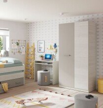 Stilvoller Kleiderschrank >Ares Plus< in Alpen-Weiß/Basalt – 90x200x52 cm (BxHxT), Hochbelastbar bis 45 kg, Melaminbeschichtet, Kratzfest, mit 2 Drehtüren und 3 Innenfächern, Made in Spain, Einfache Montage