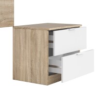 Kopfteil >Luca< mit Nachttisch in Kanada-Eiche/Artik-Weiß – 150x95x38 cm (BxHxT), Robuste Melaminbeschichtung, Made in Spain, Wandmontage, mit 2 Schubladen B50xH45xT38cm, Moderne Aluminiumgriffe, Einfache Montage