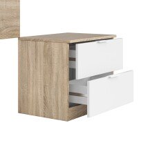Kopfteil >Luca< mit Nachttisch in Kanada-Eiche/Artik-Weiß – 150x95x38 cm (BxHxT), Robuste Melaminbeschichtung, Made in Spain, Wandmontage, mit 2 Schubladen B50xH45xT38cm, Moderne Aluminiumgriffe, Einfache Montage