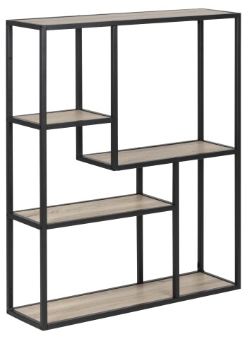 Hängeregal >Seaford< in Sonoma Eiche, schwarz, MDF, Stahl - 75x91x20cm (BxHxT)