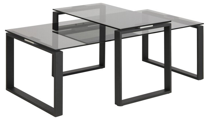 Satztisch >Katrine< (2-teilig) in Grau, schwarz, Glas, Stahl - 115x45x69 (BxHxT)