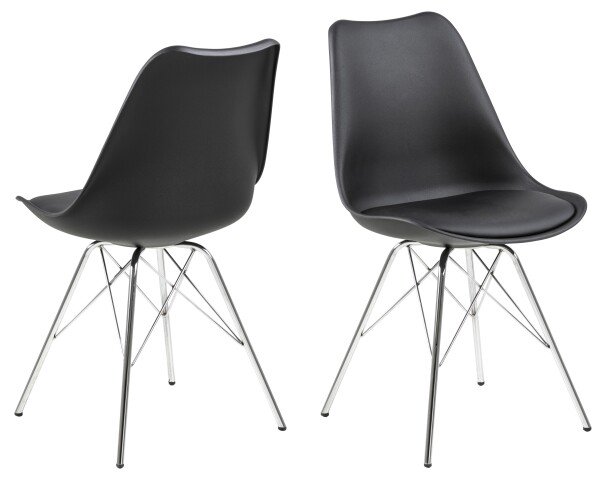 Esszimmerstuhl >Eris< (4er-Set) in schwarz, Chrom - 48,5x85,5x54 (BxHxT)