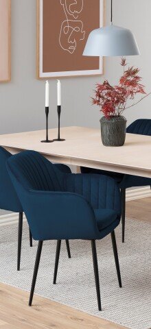 Armlehnstuhl >Emilia< in dunkelblau, Polyester, Stahl - 57x83x61cm (BxHxT)
