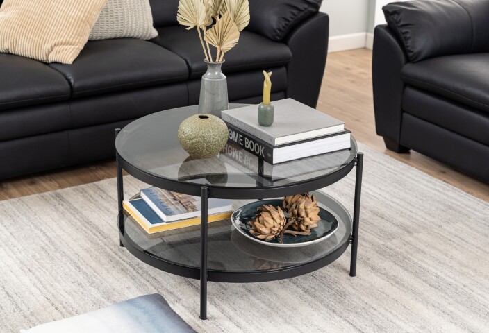 Couchtisch >Bayonne< in Grau, schwarz, Glas, Sta - 42x79cm (HxD)