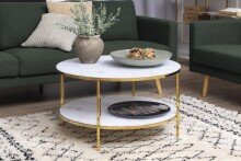 Couchtisch >Alisma< in weiss, gold, Glas, Stahl -...