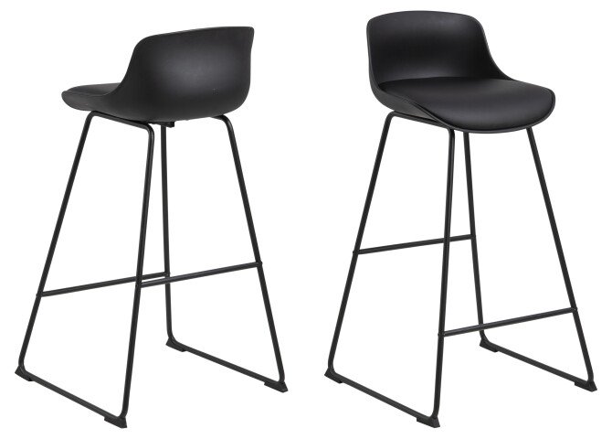 Barhocker >Tina< (2er-Set) in schwarz, Polyurethan, Stahl - 43x94x49cm (BxHxT)