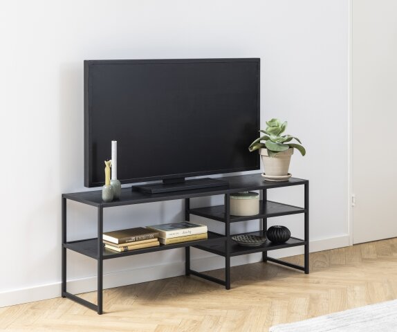 TV-Regal >Seaford< in schwarz, MDF, Stahl - 120x46x33cm (BxHxT)