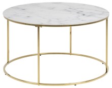 Couchtisch >Bolton -A1< in weiss, gold, Glas, Stahl - 44x80cm (HxD)