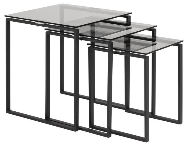 Satztisch >Katrine< (3-teilig) in Grau, Glas, Stahl - 50x55x50cm (BxHxT)