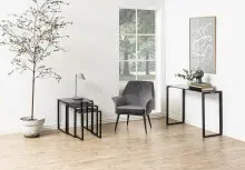 Satztisch >Katrine< (3-teilig) in Grau, Glas, Stahl...