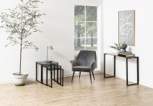 Satztisch >Katrine< (3-teilig) in Grau, Glas, Stahl - 50x55x50cm (BxHxT)