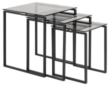 Satztisch >Katrine< (3-teilig) in Grau, Glas, Stahl...