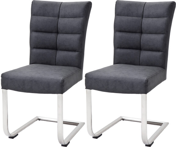 Schwingstühle >Muri< (2er Set), Moderner Esszimmerstuhl, 130 kg belastbar, Edelstahl gebürstet, Sitzbezug Anthrazit PU Argentina, B46xH96xT64 cm, inkl. Montageanleitung