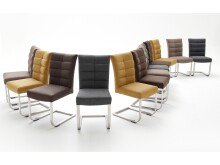 Schwingstühle >Muri< (2er Set), Moderner Esszimmerstuhl, 130 kg belastbar, Edelstahl gebürstet, Sitzbezug curry PU Argentina, B46xH96xT64 cm, inkl. Montageanleitung