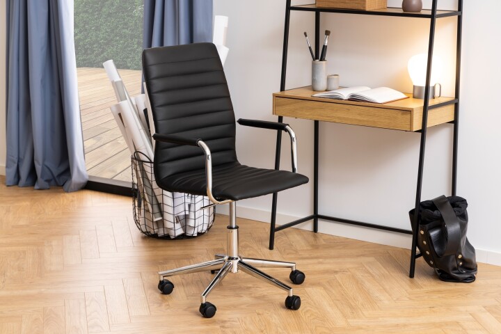 Schreibtischstuhl >Winslow< in schwarz, Leder, Stahl - 51x103x58cm (BxHxT)