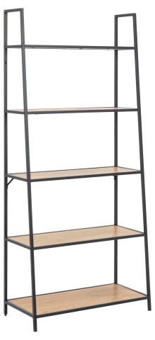 Leiterregal >Seaford< in Wildeiche, schwarz, MDF, Stahl - 77x174,5x36cm (BxHxT)