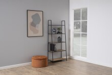 Leiterregal >Seaford< in Wildeiche, schwarz, MDF, Stahl - 77x174,5x36cm (BxHxT)