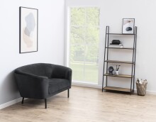Leiterregal >Seaford< in Wildeiche, schwarz, MDF, Stahl - 77x174,5x36cm (BxHxT)
