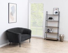 Leiterregal >Seaford< in Wildeiche, schwarz, MDF, Stahl - 77x174,5x36cm (BxHxT)