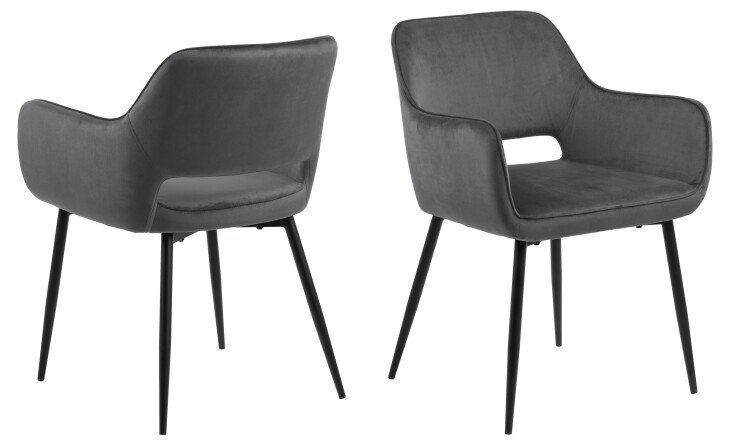 Armlehnstuhl >Ranja< (2er-Set) in Grau, Polyester, Stahl - 56x79x59,5cm (BxHxT)