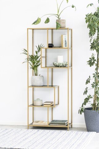 Standregal >Seaford< in schwarz, gold, MDF, Stahl - 77x185x35cm (BxHxT)