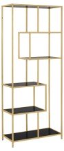 Standregal >Seaford< in schwarz, gold, MDF, Stahl - 77x185x35cm (BxHxT)